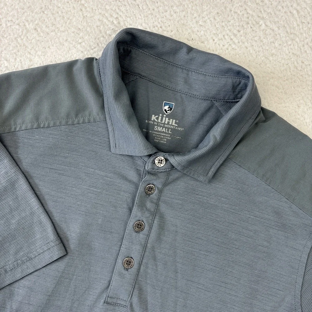 KUHL 'Virtuoso' Mens Polo Shirt Small Gray Wool Blend Performance Hiking Stretch